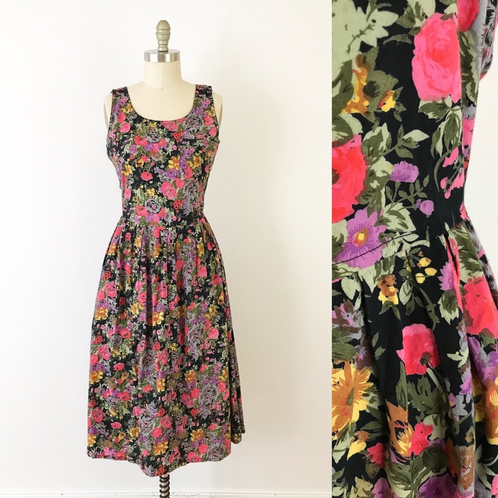 Vintage 80s COTTON Sun Dress Wrap V Back Jumper S